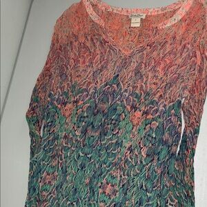 Multicolor Sheer Long Sleeve Blouse